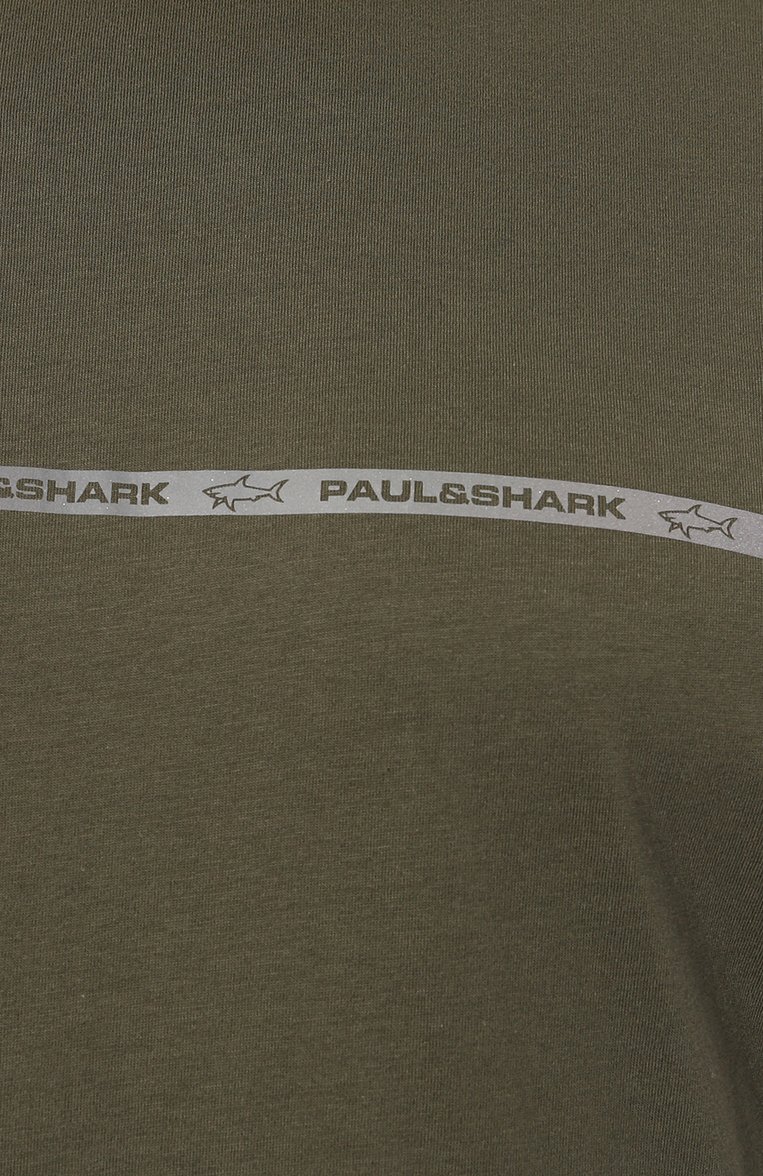 Мужская хлопковая футболка PAUL&SHARK хаки цвета, арт. 23411033 | Фото 5 (Материал внешний: Хлопок; Длина (для топов): Удлиненные; Рукава: Короткие; Принт: С принтом; Стили: Милитари; Кросс-КТ: Джерси; Мужское Кросс-КТ: Футболка-одежда)