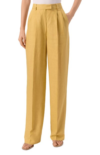 Льняные брюки SASHAVERSE желтого цвета по цене 59400 руб., арт. P016/TR/9108.803/SS25, фото 3 Льняные брюки SASHAVERSE, арт. P016/TR/9108.803/SS25, фото 3