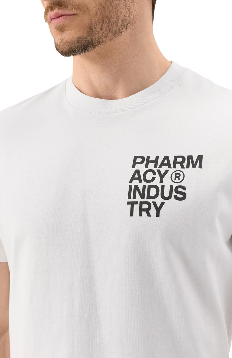 Мужская хлопковая футболка PHARMACY INDUSTRY белого цвета, арт. PHABM00206 | Фото 5 (Рукава: Короткие; Материал внешний: Хлопок; Длина (для топов): Стандартные; Стили: Гранж; Принт: С принтом; Мужское Кросс-КТ: Футболка-одежда; Кросс-КТ: Джерси)