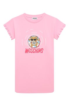 Детское хлопковое платье MOSCHINO розового цвет�а, арт. HDV0F4/LDA13/4-8 | Фото 1 (Рукава: Короткие; Случай: Повседневный; Материал сплава: Проставлено; Материал внешний: Хлопок; Девочки Кросс-КТ: Платье-одежда; Драгоценные камни: Проставлено; Ростовка одежда: 4 года | 104 см, 5 лет | 110 см, 6 лет | 116 см, 8 лет | 128 см)