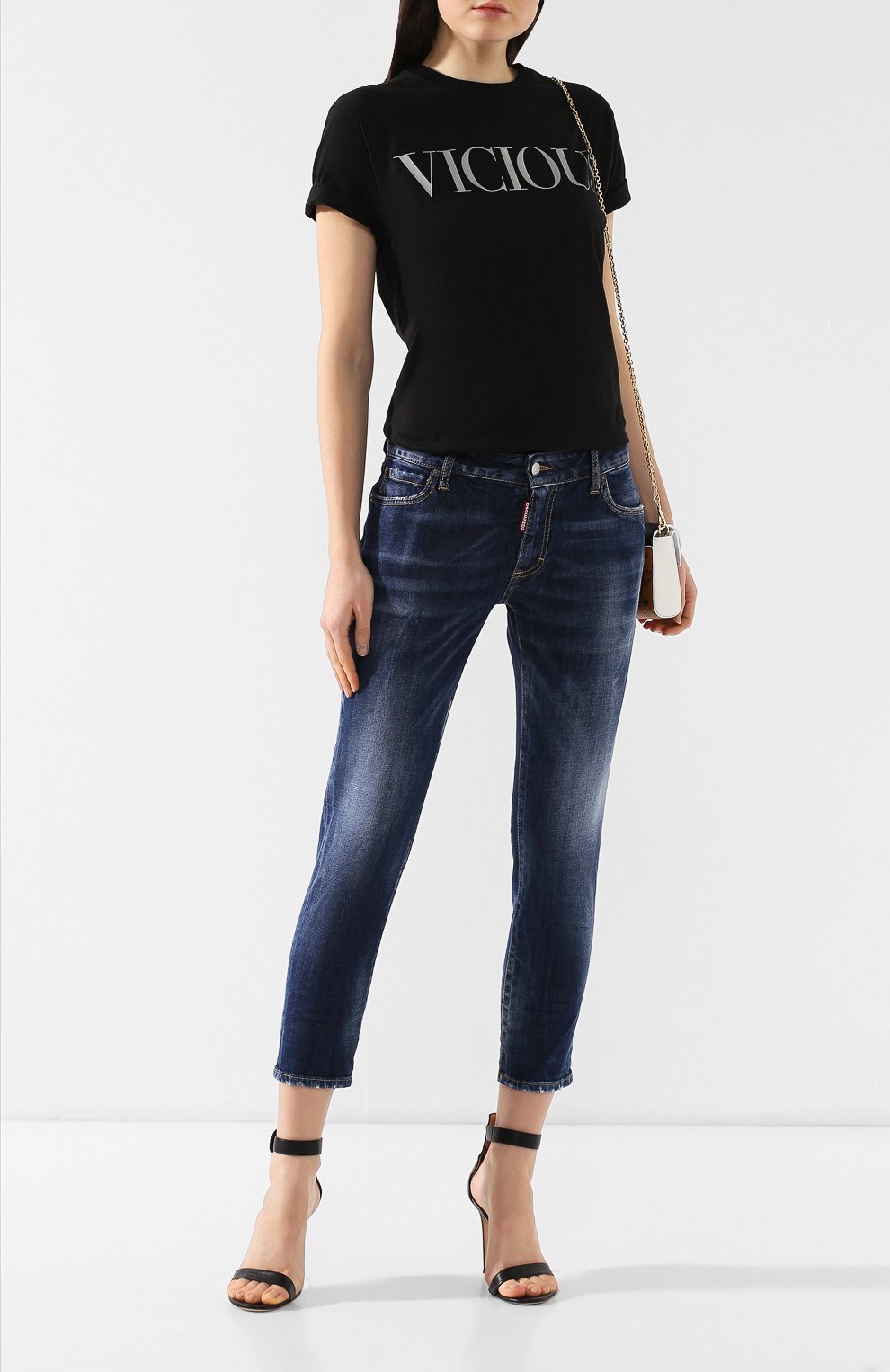 Джинсы с потертостями DSQUARED2 темно-синего цвета по цене 35600 руб., арт. S75LB0146/S30595, фото 2 Джинсы с потертостями DSQUARED2, арт. S75LB0146/S30595, фото 2