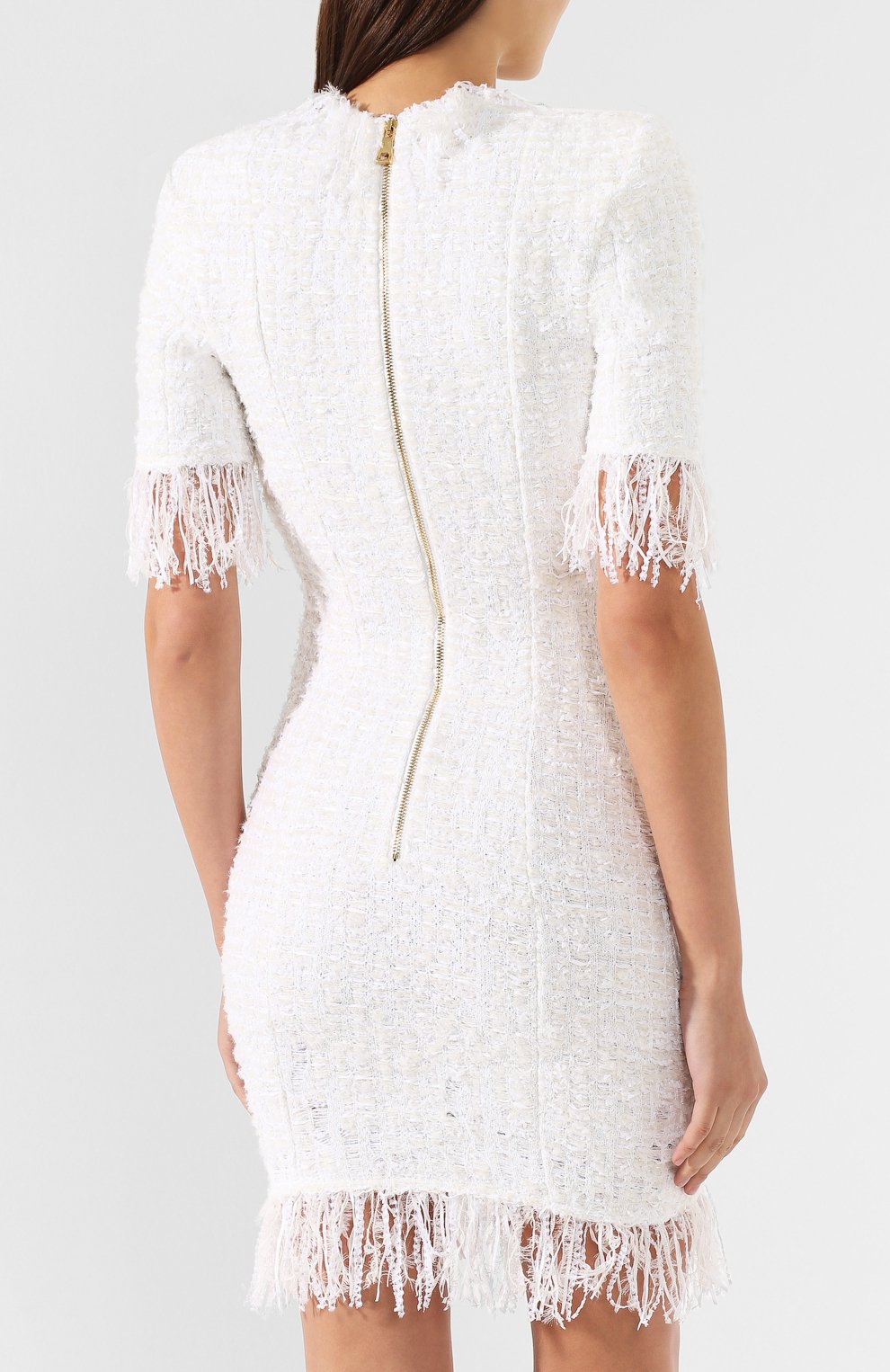 Буклированное платье BALMAIN белого цвета по цене 238500 руб., арт. RF16606/K290, фото 4 Буклированное платье BALMAIN, арт. RF16606/K290, фото 4