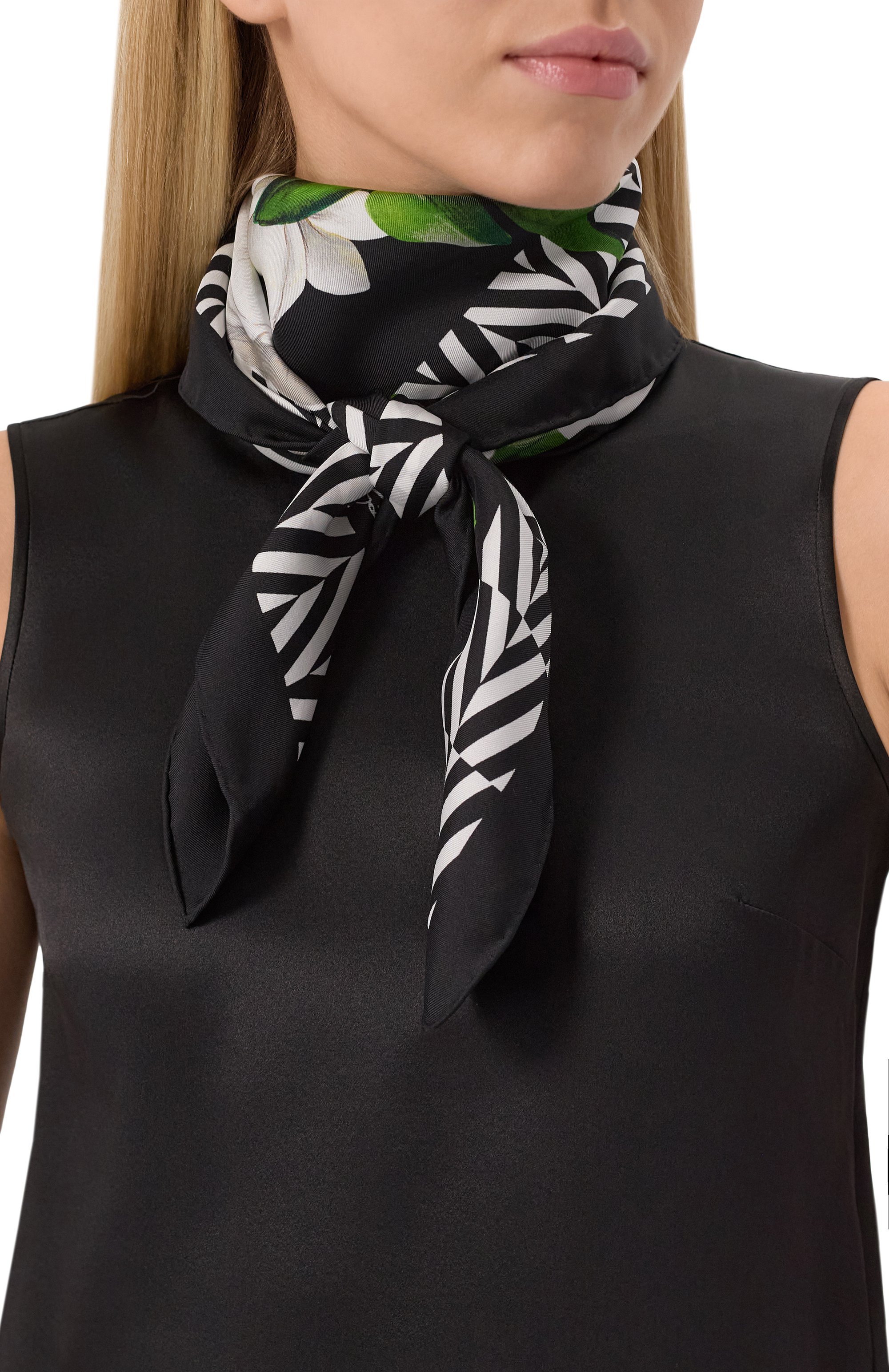 Шелковый платок DOLCE & GABBANA черно-белого цвета по цене 68050 руб., арт. FN090R/GDCUG, фото 2 Шелковый платок DOLCE & GABBANA, арт. FN090R/GDCUG, фото 2