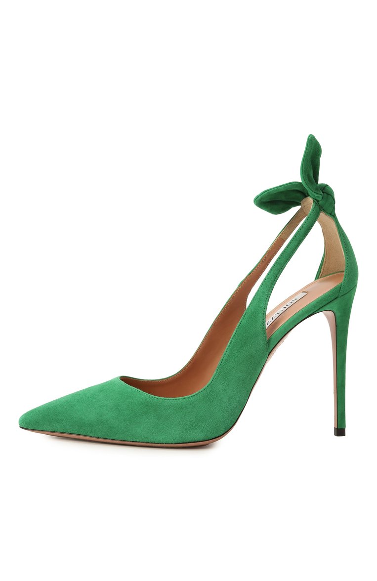 Женские замшевые туфли bow tie 105 AQUAZZURA зеленого цвета, арт. DENHIGP0-SUE-F00 | Фото 4 (Каблук высота: Высокий; Материал внутренний: Натуральная кожа; Подошва: Плоская; Материал внешний: Натуральная кожа, Замша; Каблук тип: Шпилька)