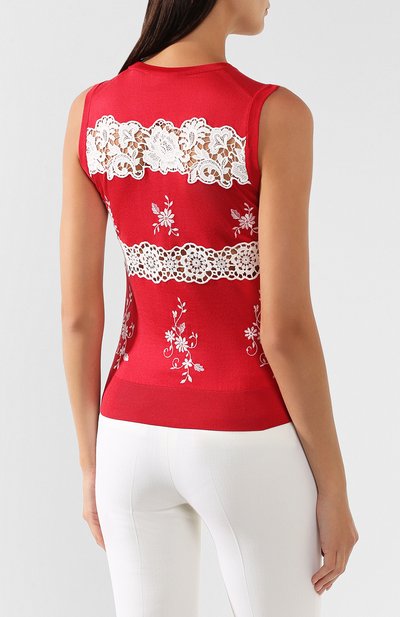 Топ из смеси шелка и хлопка DOLCE & GABBANA красного цвета по цене 199000 руб., арт. FX360T/JASFF, фото 4 Топ из смеси шелка и хлопка DOLCE & GABBANA, арт. FX360T/JASFF, фото 4