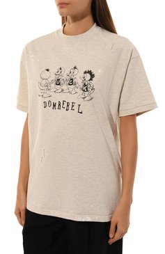 Женская хлопковая футболка DOMREBEL кремвого цвета, арт. SCH00LYARD/T-SHIRT | Фото 3 (Драгоценные камни: Проставлено; Рукава: Короткие; Материал сплава: Проставлено; Длина (для топов): Удлиненные; Материал внешний: Хлопок; Стили: Кэжуэл; Принт: С принтом; Женское Кросс-КТ: Футболка-одежда)