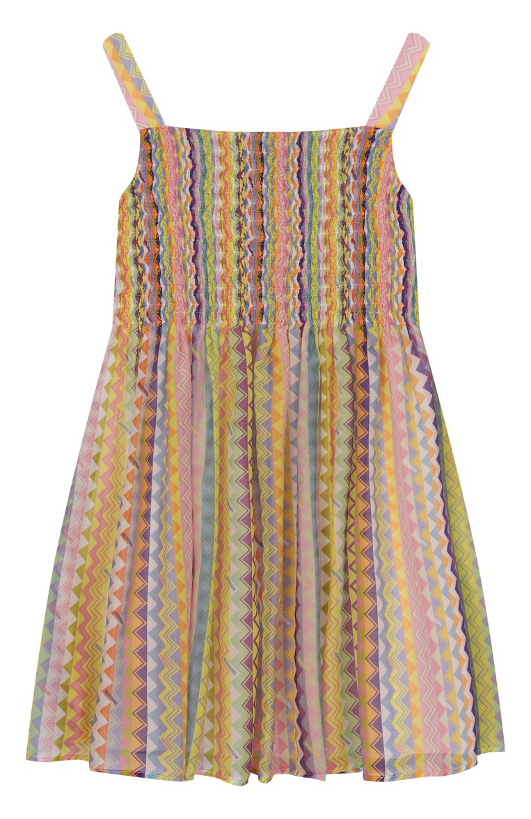 Детское сарафан из хлопка и шелка MISSONI разноцветного цвета, арт. MW1A72/K0216/12-16 | Фото 2 (Материал подклада: Хлопок; Автоматизация состава: Проставлено; Материал внешний: Хлопок; Автоматизация ТО: Проставлено; Рукава: Без рукавов, На бретелях; Девочки Кросс-КТ: Сарафан-одежда; Ростовка одежда: 12 лет | 152 см)