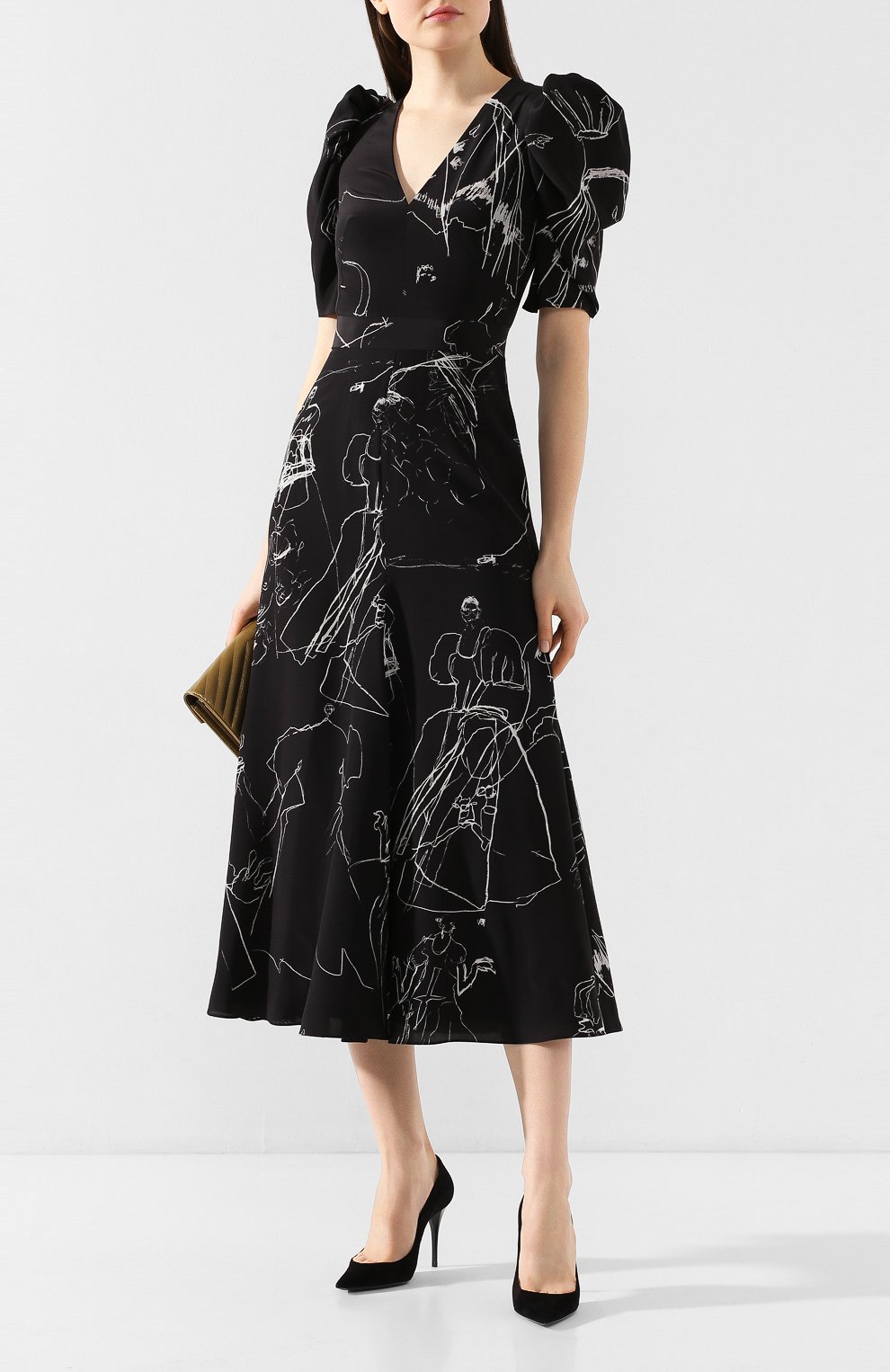 Шелковое платье ALEXANDER MCQUEEN черно-белого цвета по цене 227000 руб., арт. 620654/QDAAP, фото 2 Шелковое платье ALEXANDER MCQUEEN, арт. 620654/QDAAP, фото 2