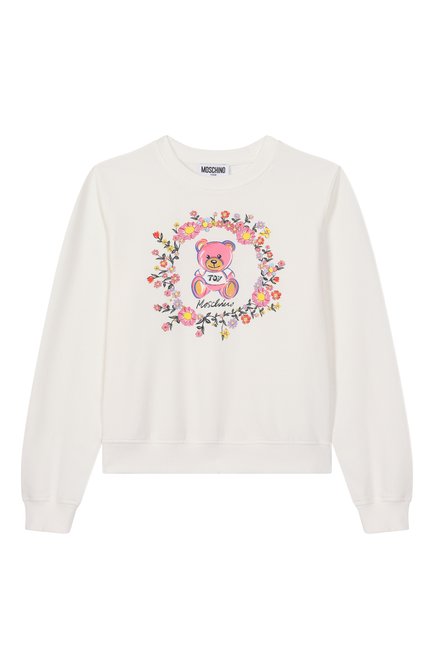 Детский хлопковый свитшот MOSCHINO молочного цвета, арт. HIF02M/LDA13/10-14 | Фото 1 (Материал внешний: Хлопок; Материал сплава: Проставлено; Драгоценные камни: Проставлено; Рукава: Длинные)