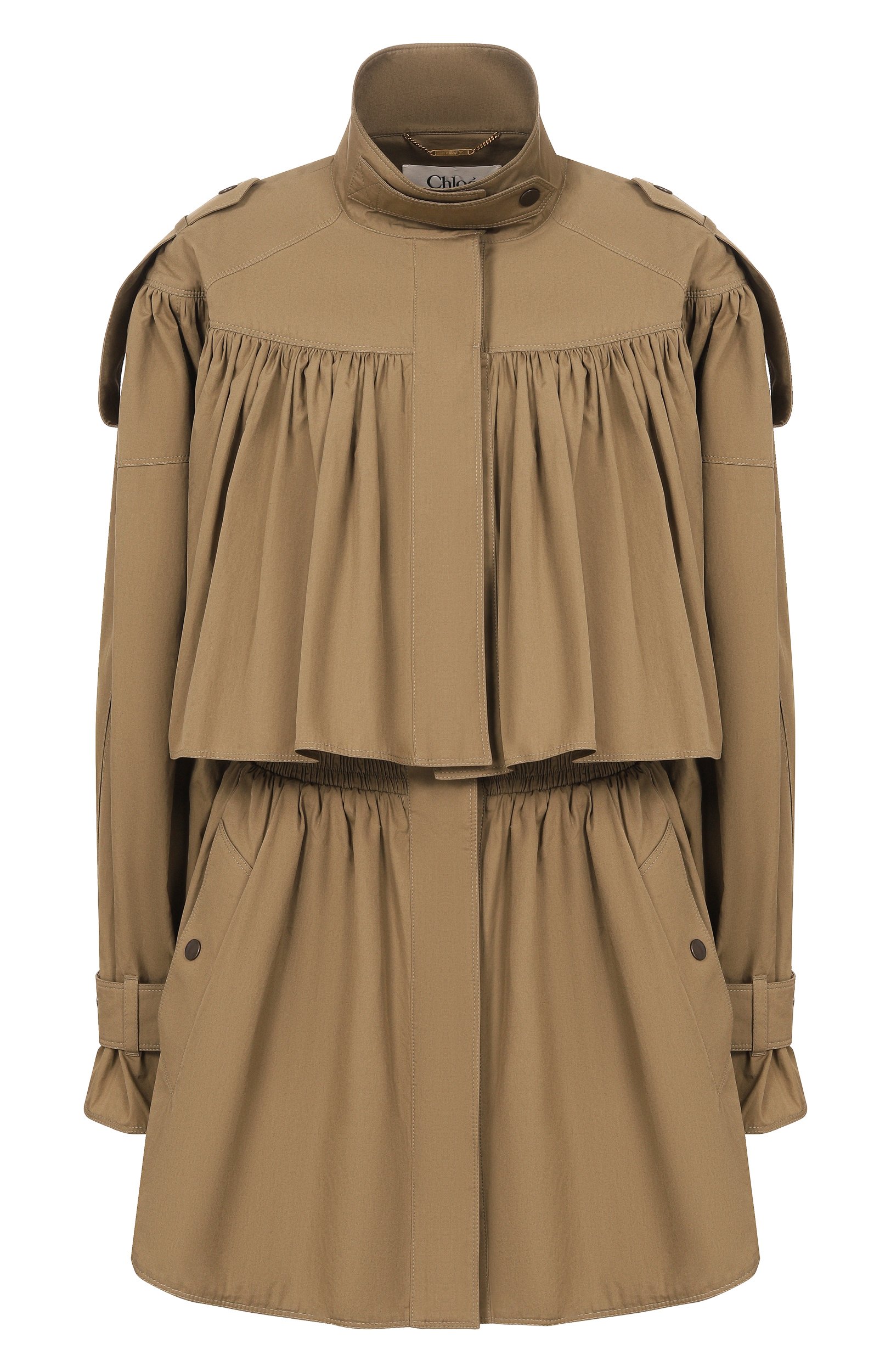 Хлопковый плащ CHLOÉ хаки цвета по цене 398500 руб., арт. CH26UMA05144, фото 1 Хлопковый плащ CHLOÉ, арт. CH26UMA05144, фото 1