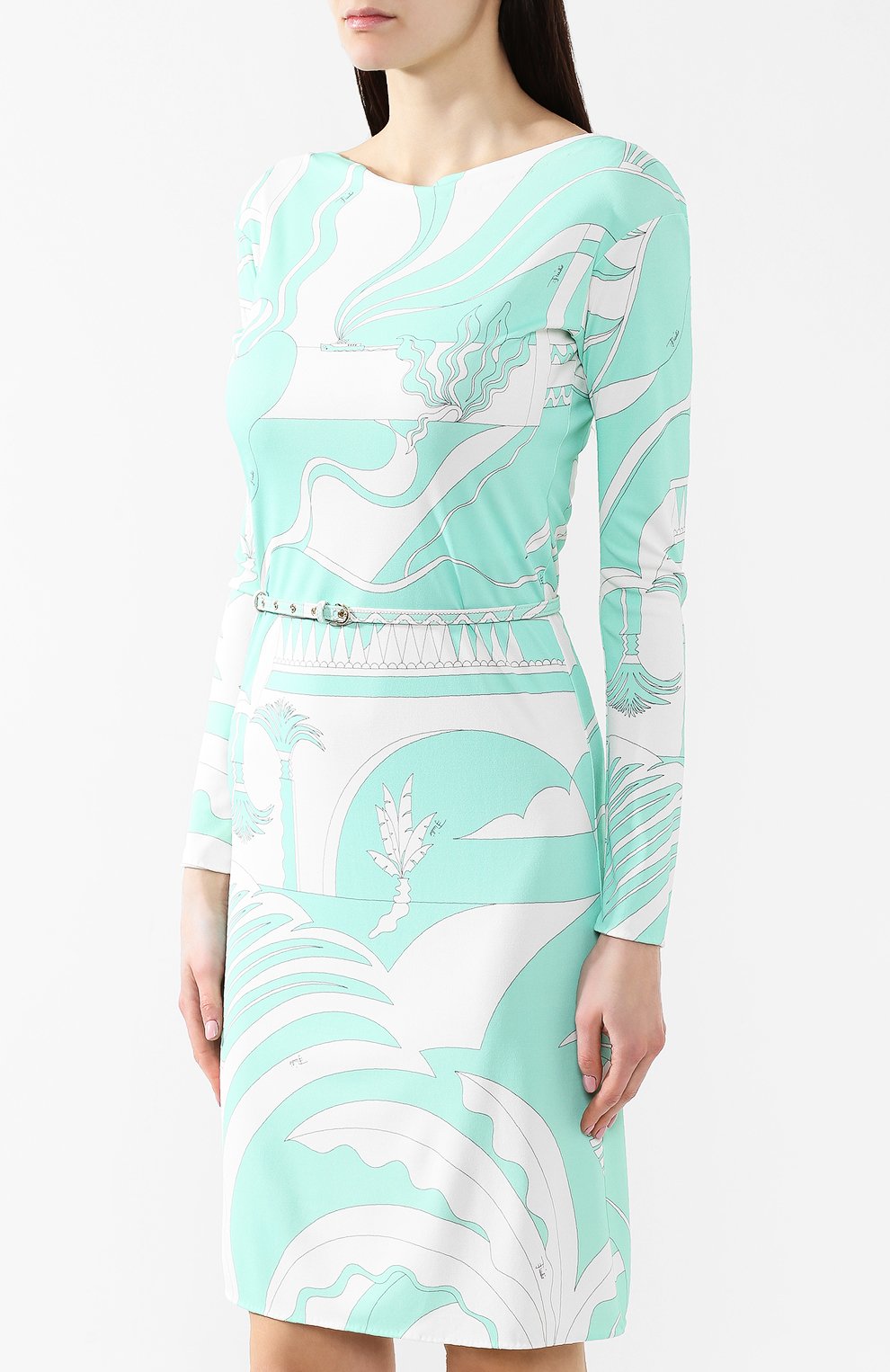Платье с поясом EMILIO PUCCI бирюзового цвета по цене 72800 руб., арт. 9HJH38/9H797, фото 3 Платье с поясом EMILIO PUCCI, арт. 9HJH38/9H797, фото 3