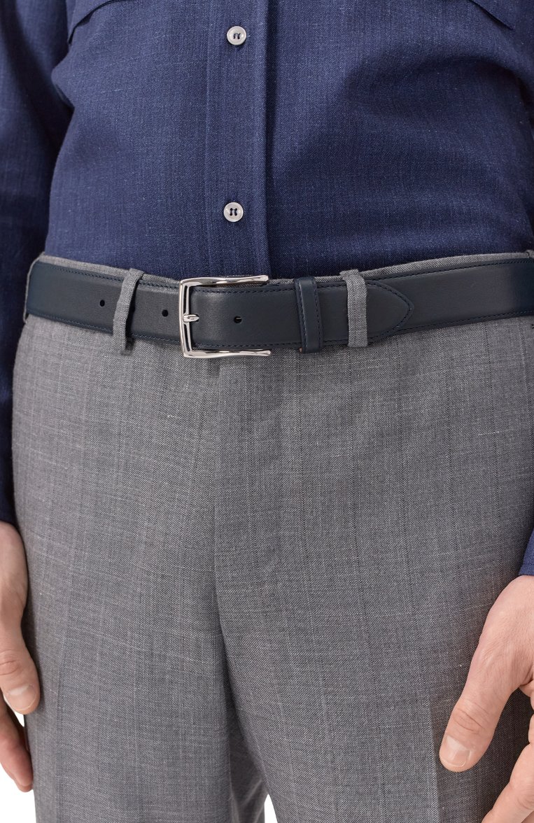 Мужской кожаный ремень CORNELIANI темно-синего цвета, арт. 25V316-2520808 | Фото 2 (Нос: Не проставлено; Материал: Натуральная кожа; Случай: Формальный)