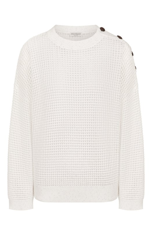 Хлопковый пуловер Brunello Cucinelli MDV762120 Белый MDV762120