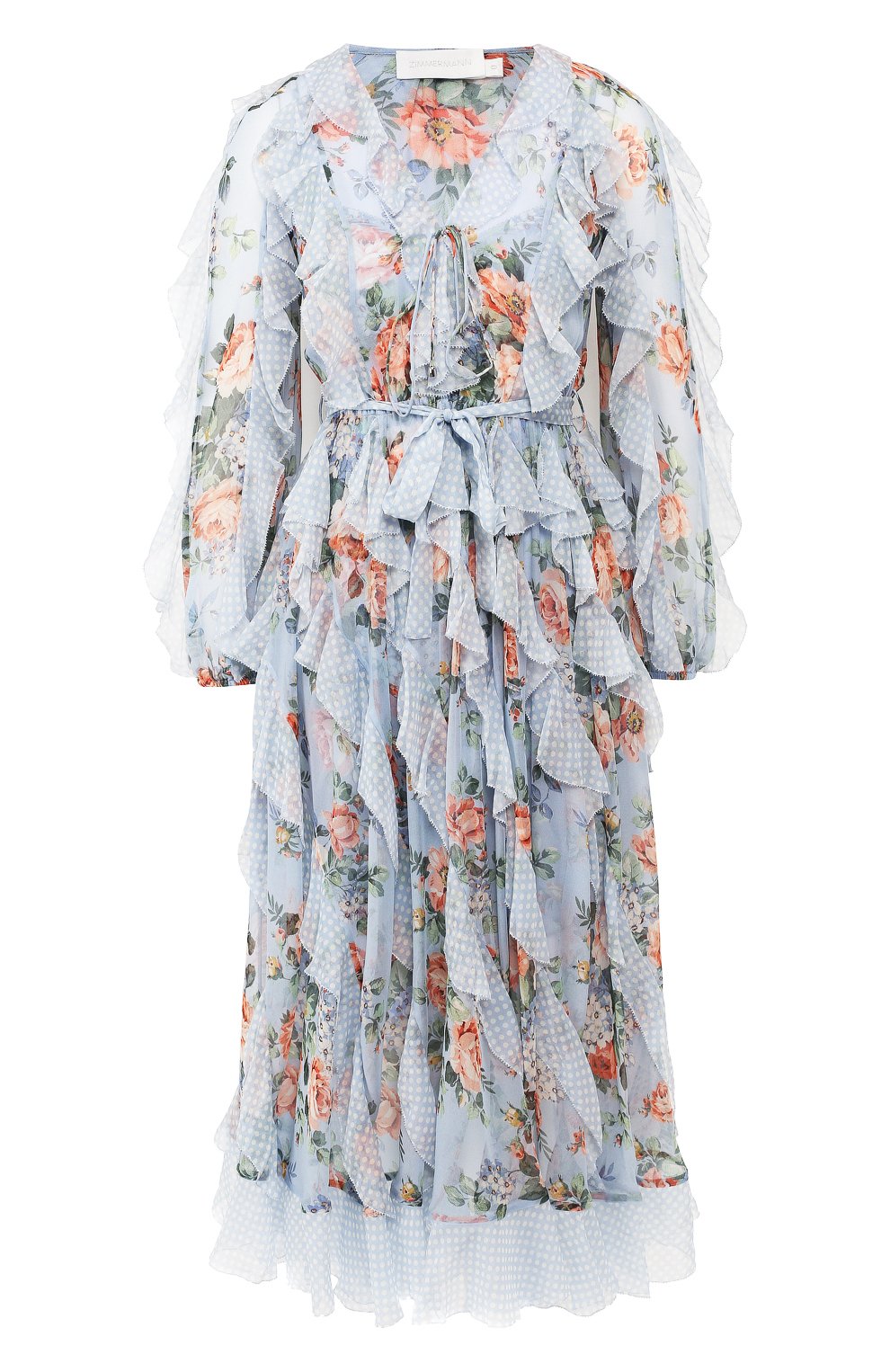 Шелковое платье ZIMMERMANN голубого цвета по цене 141000 руб., арт. 5155DB0W, фото 1 Шелковое платье ZIMMERMANN, арт. 5155DB0W, фото 1
