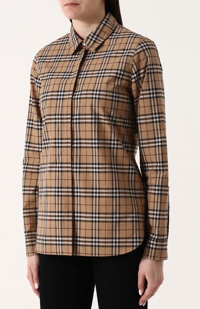 Приталенная хлопковая блуза в клетку BURBERRY, арт. 4073856, фото 3