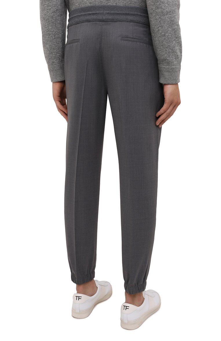 Мужские шерстяные джоггеры ZEGNA серого цвета, арт. UWI01/TT20 | Фото 4 (Материал внешний: Шерсть; Силуэт М (брюки): Джоггеры; Стили: Спорт-шик; Длина (брюки, джинсы): Стандартные; Региональные ограничения белый список (Axapta Mercury): RU; Материал сплава: Проставлено; Драгоценные камни: Проставлено)