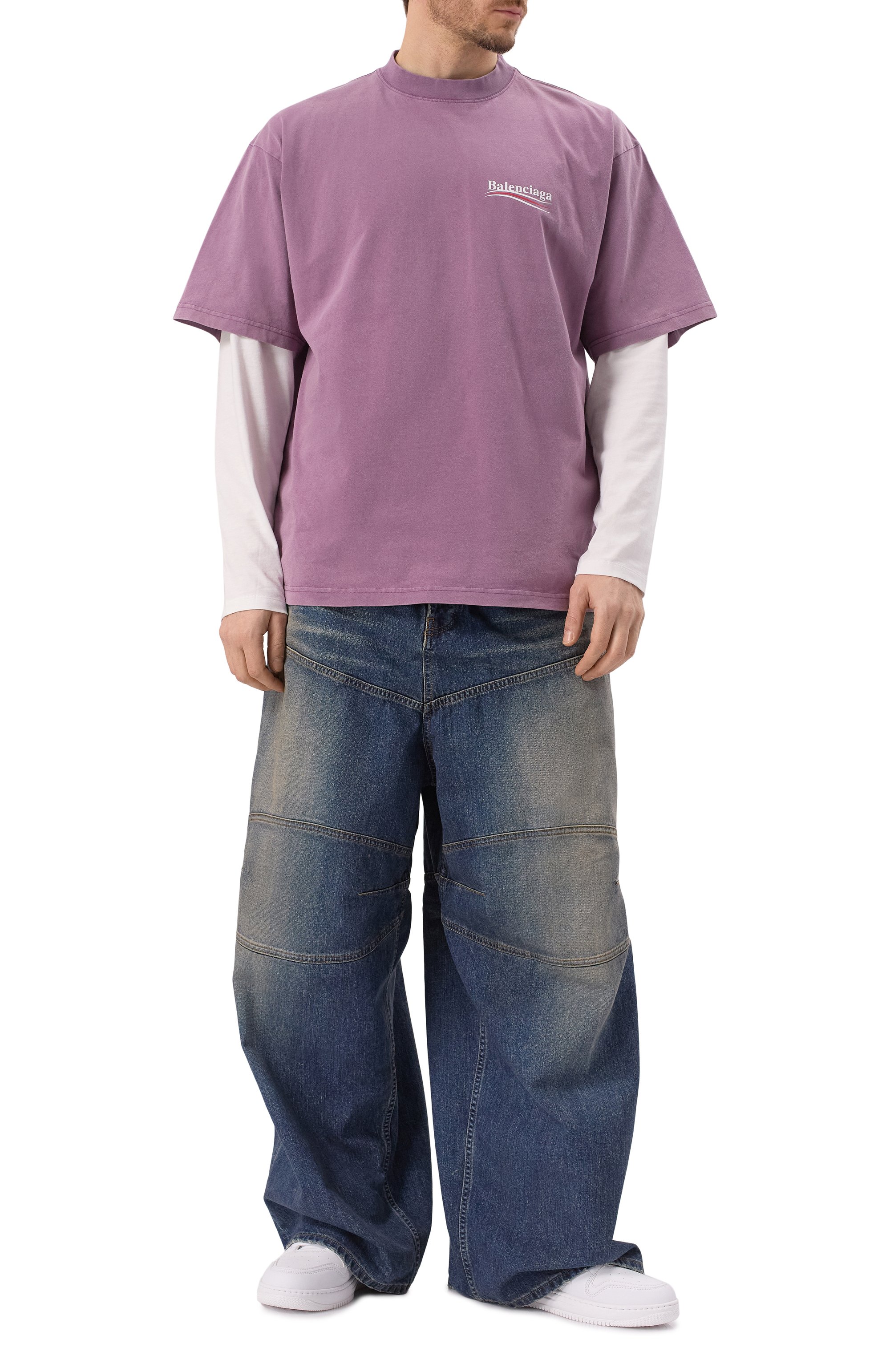 Хлопковая футболка BALENCIAGA сиреневого цвета по цене 83150 руб., арт. 764235/TNVG5, фото 2 Хлопковая футболка BALENCIAGA, арт. 764235/TNVG5, фото 2