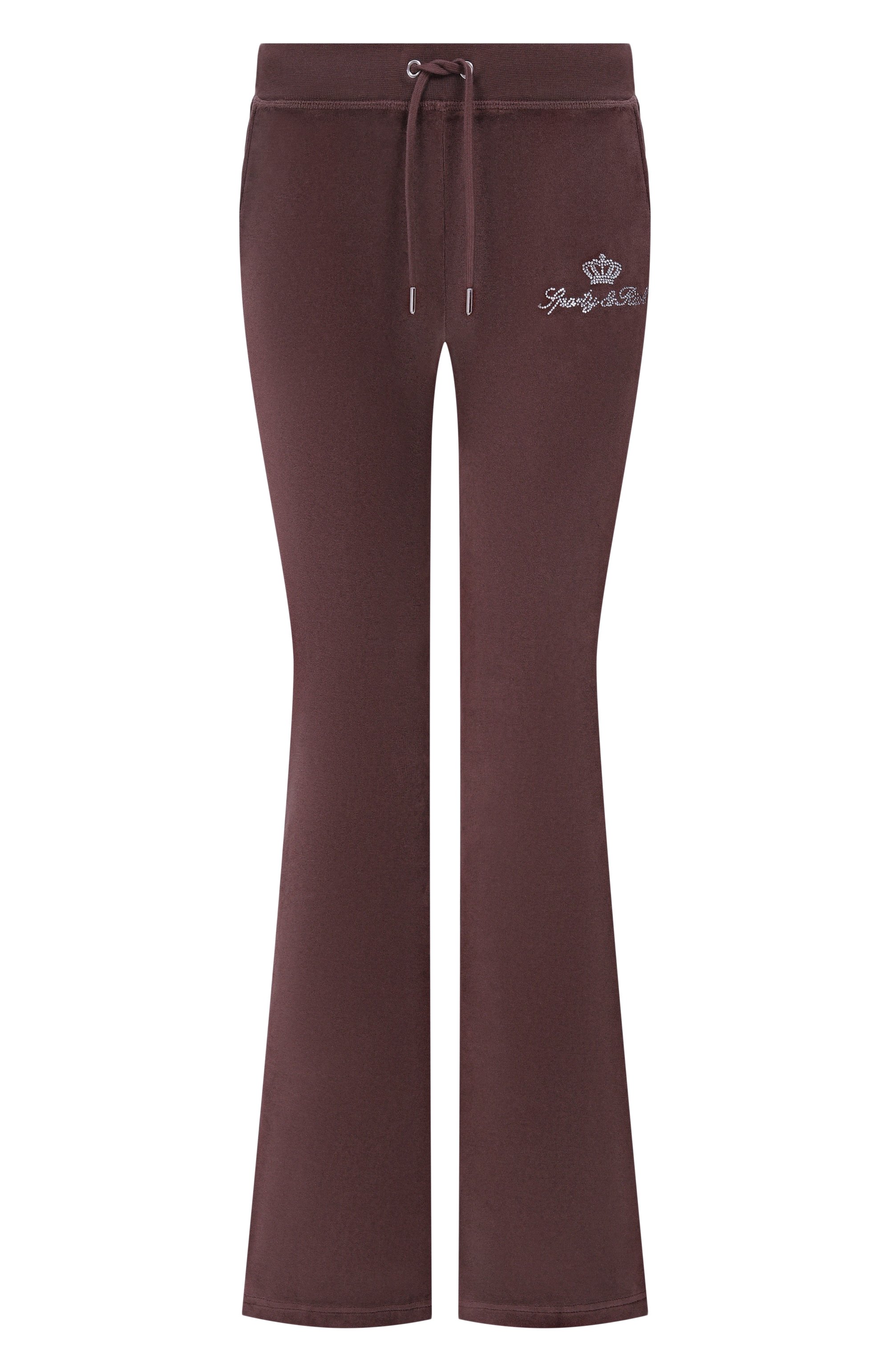Хлопковые брюки SPORTY AND RICH коричневого цвета по цене 36450 руб., арт. PA067716689BR03/JUICY SCRIPT VEL0UR SWEATPANT, фото 1 Хлопковые брюки SPORTY AND RICH, арт. PA067716689BR03/JUICY SCRIPT VEL0UR SWEATPANT, фото 1