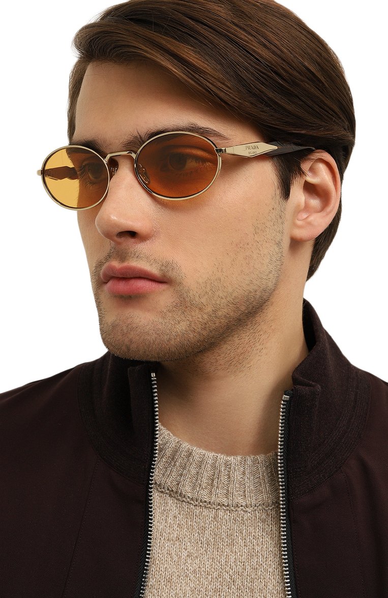 Женские солнцезащитные очки PRADA оранжевого цвета, арт. 65ZS-ZVN02Z | Фото 3 (Нос: Не проставлено; Региональные ограничения белый список (Axapta Mercury): Не проставлено; Тип очков: С/з; Кросс-КТ: С/з-унисекс; Материал: Металл; Оптика Гендер: оптика-унисекс; Очки форма: Овальные)