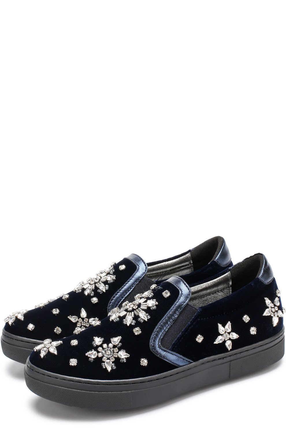 Текстильные слипоны с металлизированной отделкой и кристаллами MISSOURI темно-синего цвета по цене 26100 руб., арт. 11654/31-34, фото 1 Текстильные слипоны с металлизированной отделкой и кристаллами MISSOURI, арт. 11654/31-34, фото 1