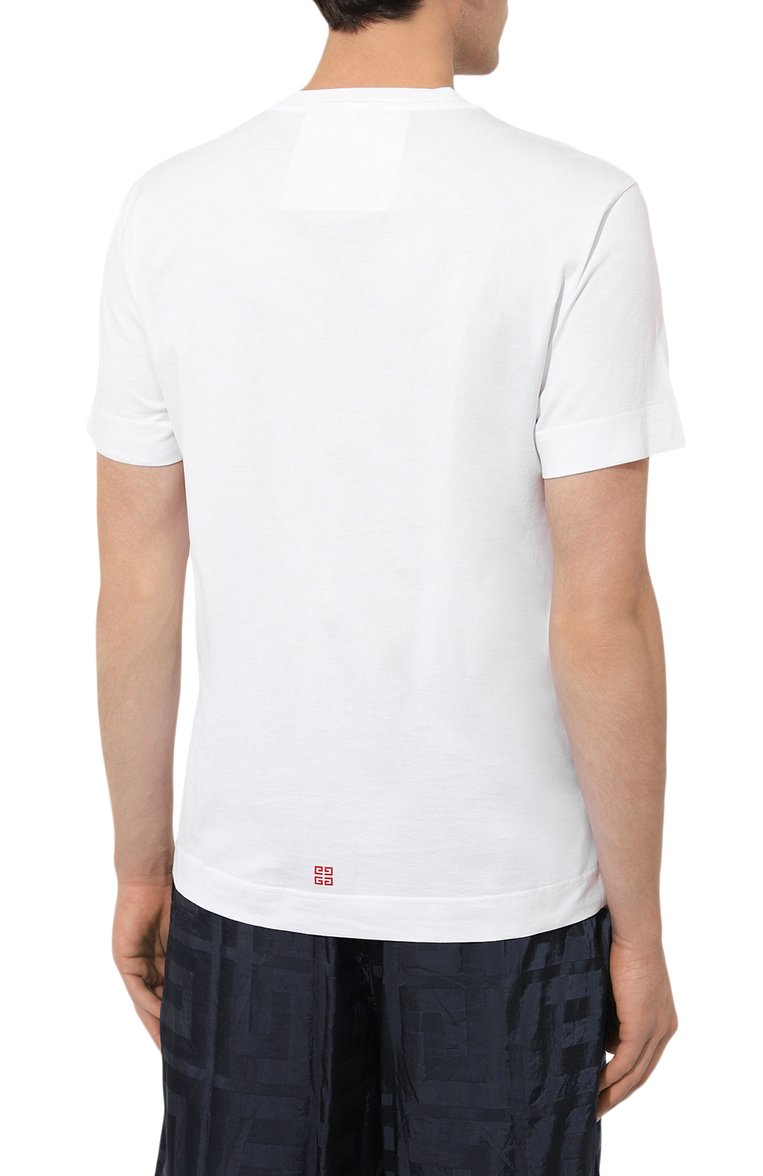 Мужская хлопковая футболка GIVENCHY белого цвета, арт. BM716G3YEL | Фото 4 (Рукава: Короткие; Длина (для топов): Стандартные; Материал внешний: Хлопок; Принт: С принтом; Стили: Кэжуэл; Кросс-КТ: Джерси; Мужское Кросс-КТ: Футболка-одежда; Автоматизация ТО: Проставлено; Автоматизация состава: Проставлено; Детали: Без декора)