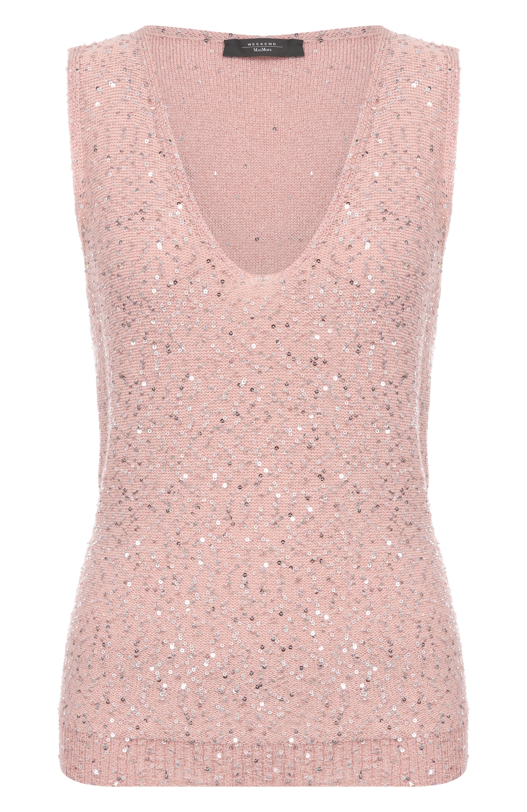 Топ с отделкой пайетками WEEKEND MAX MARA светло-розового цвета по цене 26050 руб., арт. ACAICI, фото 1 Топ с отделкой пайетками WEEKEND MAX MARA, арт. ACAICI, фото 1