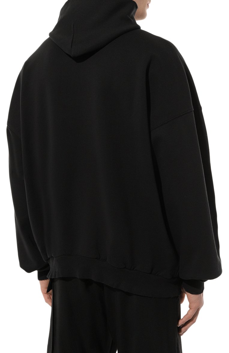 Мужской хлопковое худи BALENCIAGA черного цвета, арт. 739024/T0VN9 | Фото 4 (Рукава: Длинные; Длина (для топов): Стандартные; Материал внешний: Хлопок; Мужское Кросс-КТ: Худи-одежда; Стили: Гранж; Принт: С принтом)