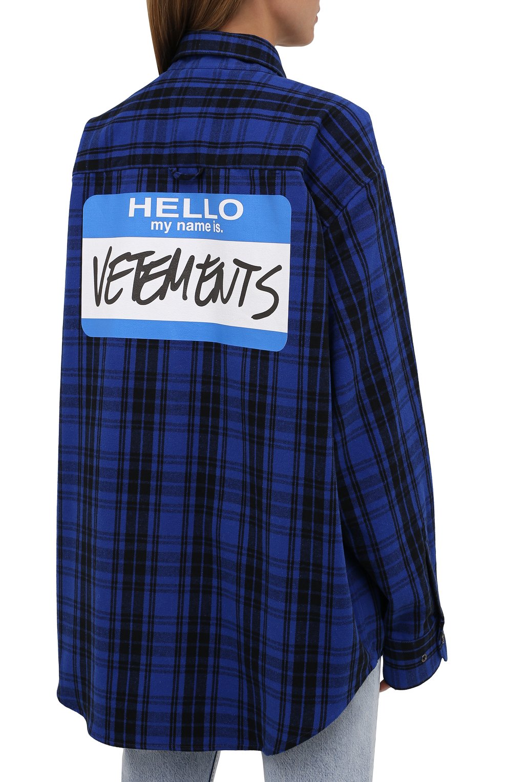 Рубашка из хлопка и вискозы VETEMENTS синего цвета по цене 114500 руб., арт. UA52SH800B 1002/W, фото 4 Рубашка из хлопка и вискозы VETEMENTS, арт. UA52SH800B 1002/W, фото 4