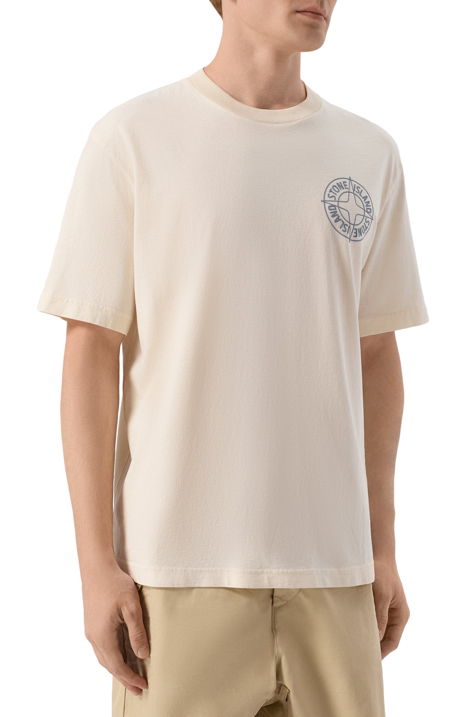 Хлопковая футболка STONE ISLAND кремового цвета по цене 29300 руб., арт. L1S152100001/S0284, фото 3 Хлопковая футболка STONE ISLAND, арт. L1S152100001/S0284, фото 3