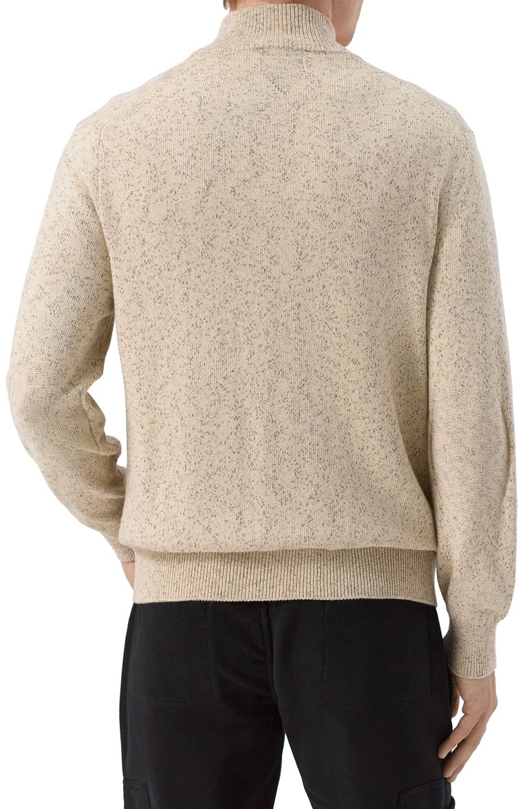 Мужской хлопковый кардиган CANALI бежевого цвета, арт. C1105/MK02266 | Фото 4 (Рукава: Длинные; Материал внешний: Хлопок; Длина (для топов): Стандартные; Стили: Кэжуэл; Мужское Кросс-КТ: Кардиган-одежда; Застежка: Молния)