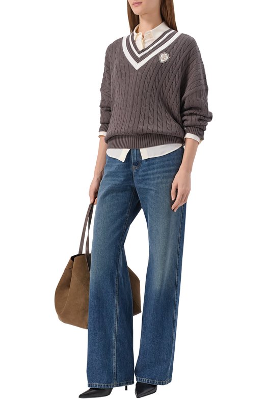 Хлопковый свитер Brunello Cucinelli M19756512 Коричневый  M19756512 Фото 2
