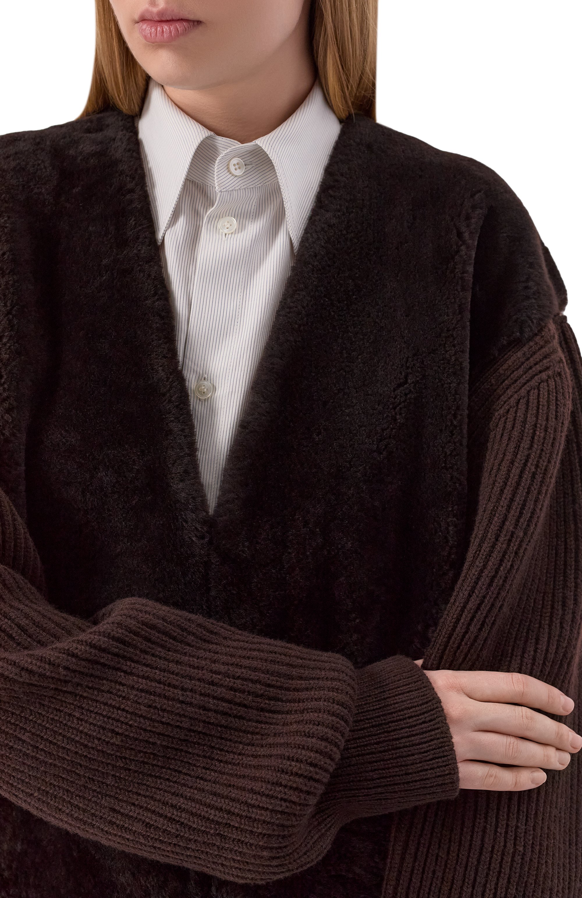 Комбинированный свитер JIL SANDER коричневого цвета по цене 786500 руб., арт. J02NC0276/J07215, фото 5 Комбинированный свитер JIL SANDER, арт. J02NC0276/J07215, фото 5
