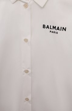 Детское хлопковая рубашка BALMAIN белого цвета, арт. BV5A20 | Фото 3 (Драгоценные камни: Проставлено; Материал сплава: Проставлено; Рукава: Длинные; Материал внешний: Хлопок; Стили: Классический; Девочки-школьная форма: Блузки; Ростовка одежда: 10 - 11 лет | 140 - 146см, 12 лет | 152 см, 8 лет | 128 см, 13 - 15 лет | 158 см, 16 лет | 164 см)