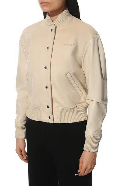 Шерстяной бомбер OFF-WHITE кремового цвета по цене 169500 руб., арт. 0WEH020C99FAB001, фото 3 Шерстяной бомбер OFF-WHITE, арт. 0WEH020C99FAB001, фото 3