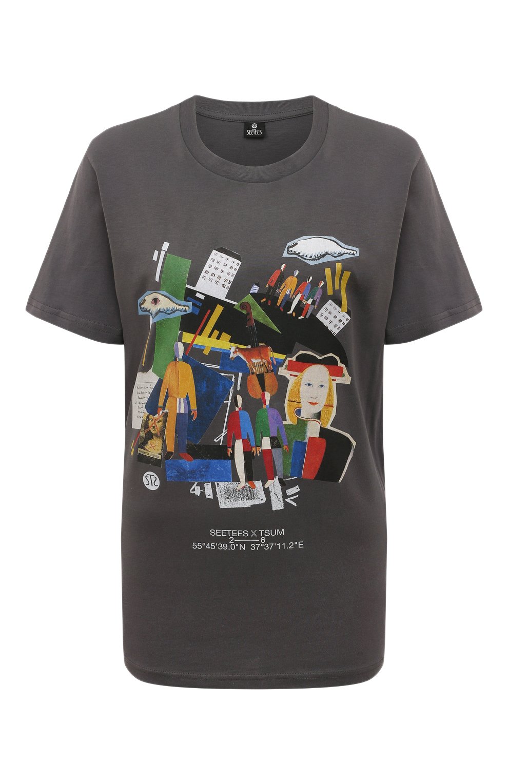 Хлопковая футболка seetees x tsum SEETEES темно-серого цвета по цене 11900 руб., арт. T1MAN-MALEVICH, фото 1 Хлопковая футболка seetees x tsum SEETEES, арт. T1MAN-MALEVICH, фото 1