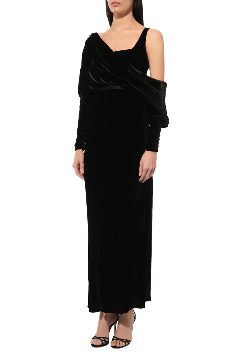 Женское платье из вискозы и шелка GIAMBATTISTA VALLI черного цвета, арт. 24FWPVTE597B-23ALB | Фото 3 (Длина Ж (юбки, платья, шорты): Макси; Драгоценные камни: Проставлено; Материал сплава: Проставлено; Рукава: Длинные; Материал внешний: Вискоза; Стили: Гламурный; Случай: Коктейльный; Женское Кросс-КТ: Платье-одежда)