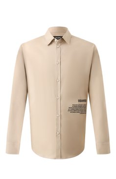 Мужская хлопковая рубашка DSQUARED2 бежевого цвета, арт. S74DM0914/S44131 | Фото 1 (Длина (для топов): Стандартные; Драгоценные камни: Проставлено; Рукава: Длинные; Материал сплава: Проставлено; Принт: С принтом; Случай: Повседневный; Манжеты: На пуговицах; Воротник: Кент; Стили: Кэжуэл; Материал внешний: Хлопок)