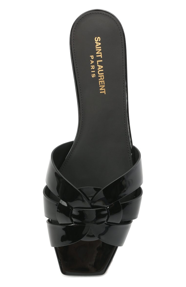 Женские кожаные шлепанцы nu pieds SAINT LAURENT черного цвета, арт. 571952/B8I00 | Фото 5 (Материал внутренний: Натуральная кожа; Каблук высота: Низкий; Подошва: Плоская; Драгоценные камни: Проставлено; Материал сплава: Проставлено; Материал внешний: Натуральная кожа)