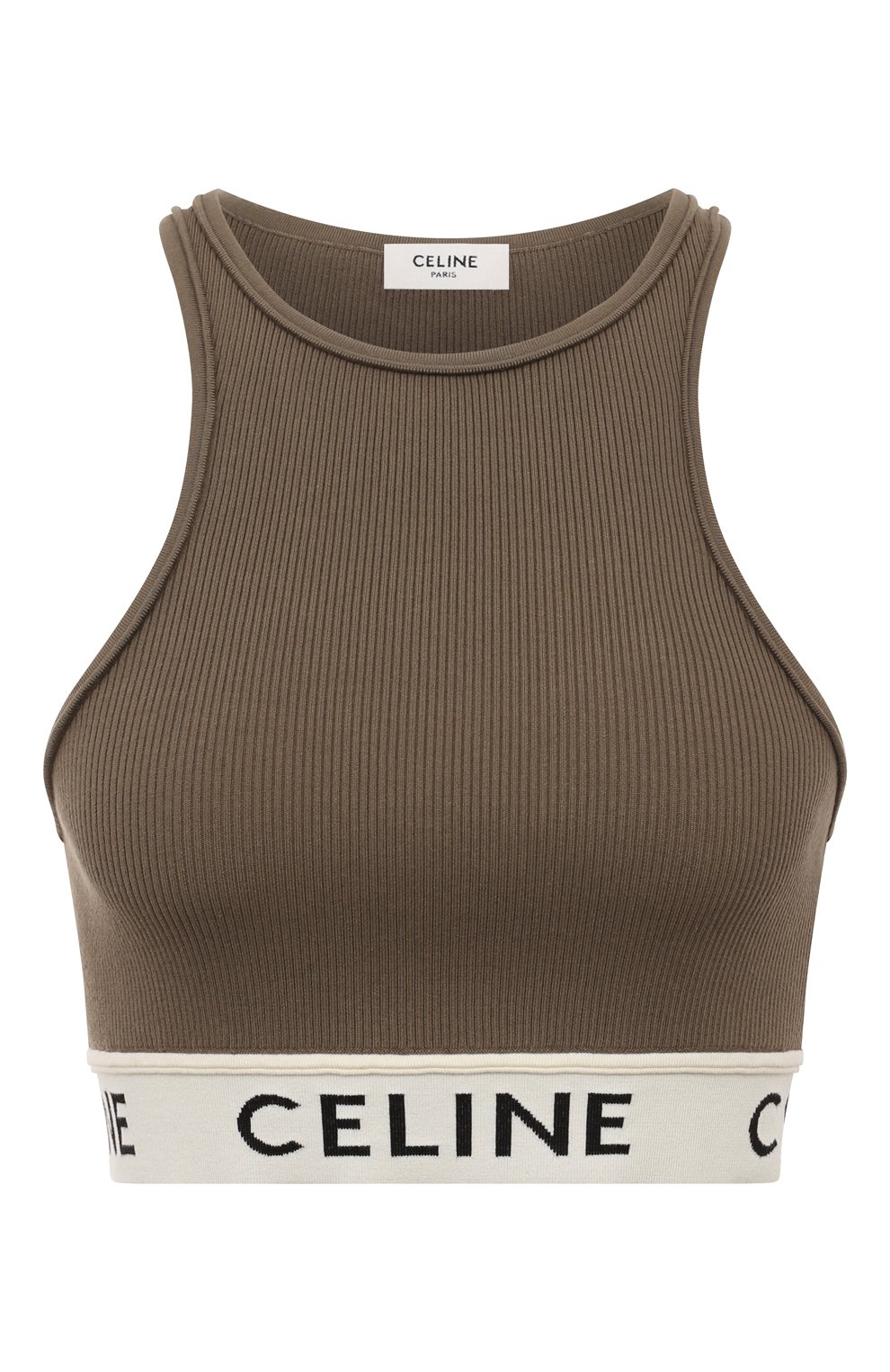 Хлопковый топ CELINE хаки цвета по цене 71950 руб., арт. 2A76X372N, фото 1 Хлопковый топ CELINE, арт. 2A76X372N, фото 1