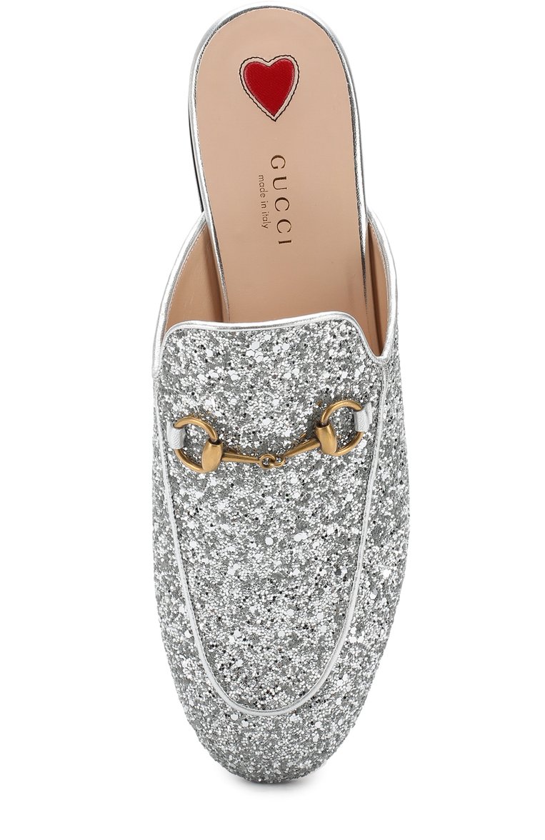 Женские кожаные сабо princetown с кружевной отделкой GUCCI серебряного цвета, арт. 506398/KSP20 | Фото 5 (Подошва: Плоская; Материал внешний: Экокожа, Натуральная кожа; Статус проверки: Проверена категория, Проверено; Каблук высота: Без каблука, Низкий; Материал внутренний: Натуральная кожа)