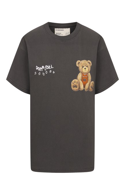 Женская хлопковая футболка DOMREBEL темно-серого цвета, арт. GAMEBEAR/T-SHIRT | Фото 1 (Ма�териал внешний: Хлопок; Рукава: Короткие; Драгоценные камни: Проставлено; Длина (для топов): Удлиненные; Материал сплава: Проставлено)