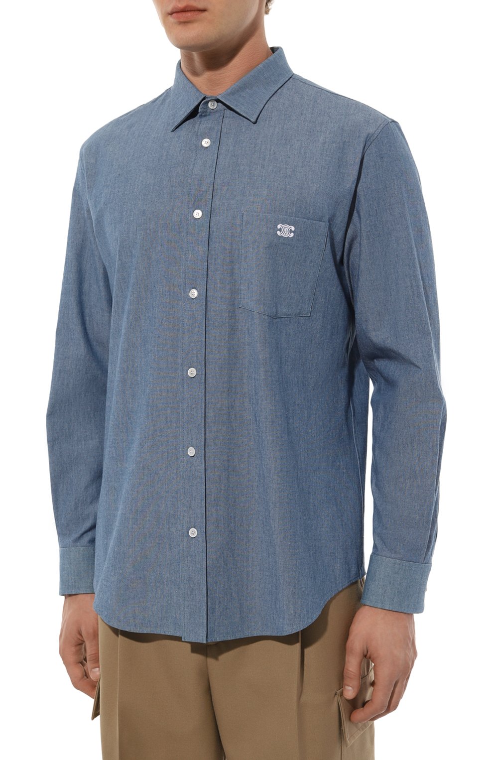 Хлопковая рубашка CELINE синего цвета по цене 89950 руб., арт. 2C14A363E, фото 3 Хлопковая рубашка CELINE, арт. 2C14A363E, фото 3