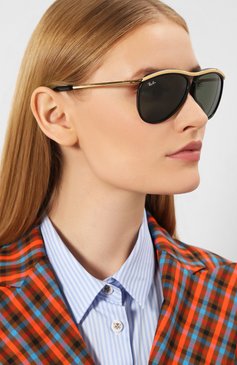 Женские солнцезащитные очки RAY-BAN черного цвета, арт. 2219-901/31 | Фото 2 (Крос�с-КТ: С/з-унисекс; Региональные ограничения белый список (Axapta Mercury): RU; Тип очков: С/з; Очки форма: Авиаторы; Оптика Гендер: оптика-унисекс)