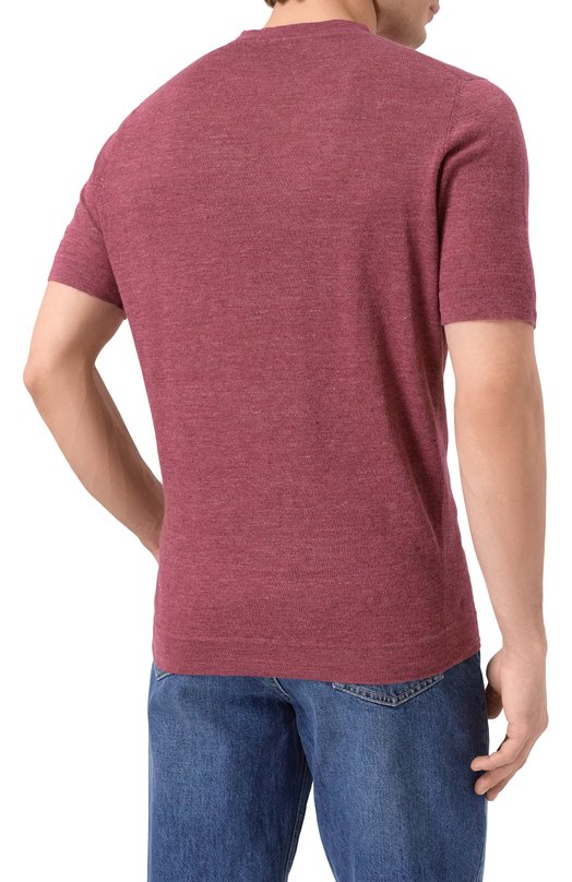 Футболка изо льна и хлопка Brunello Cucinelli M2L00340 Бордовый  M2L00340 Фото 4