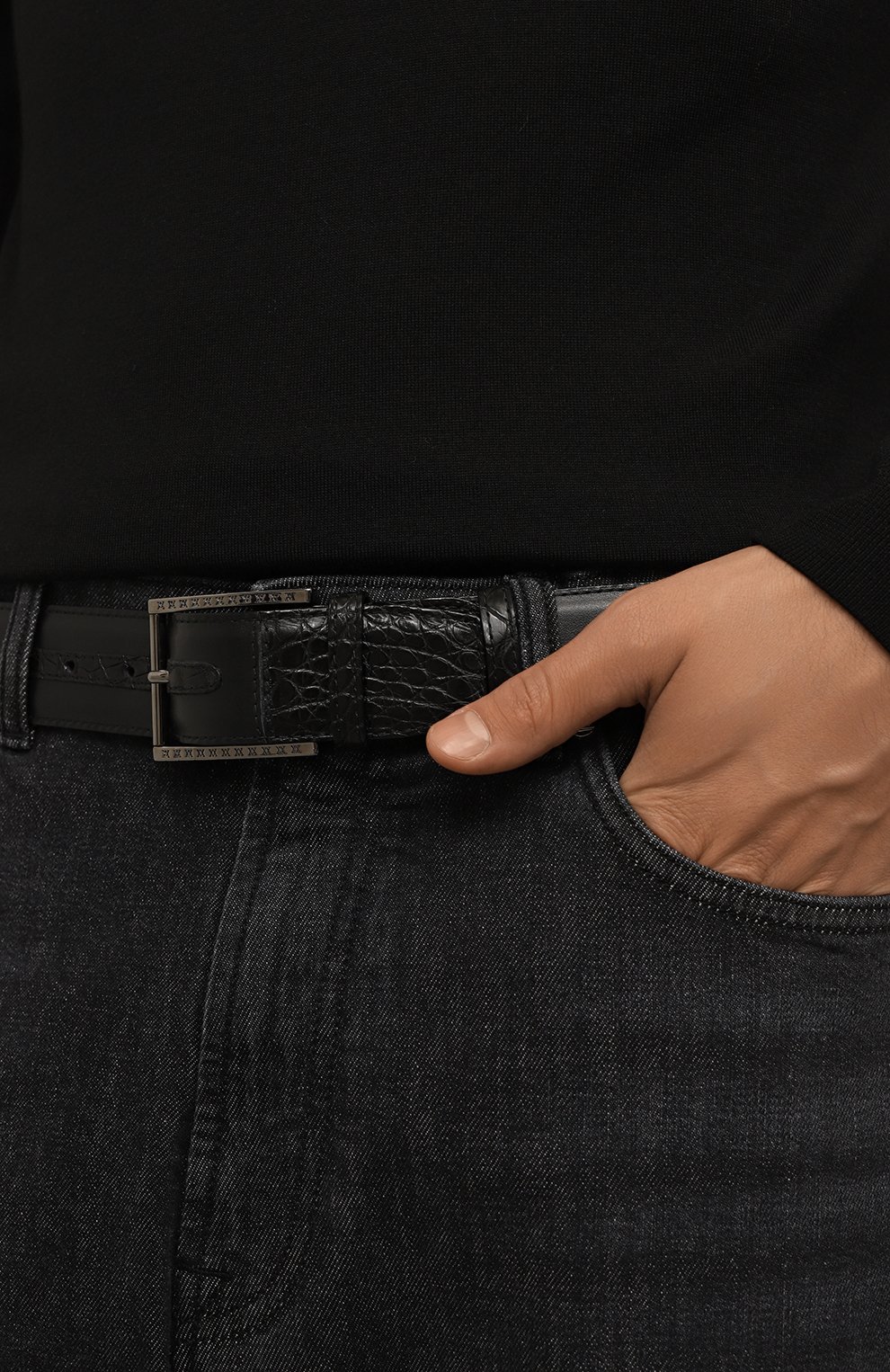 Ремень с отделкой из кожи аллигатора ARTIOLI, арт. P492/40/CALF/ALLIGAT0R, фото 2