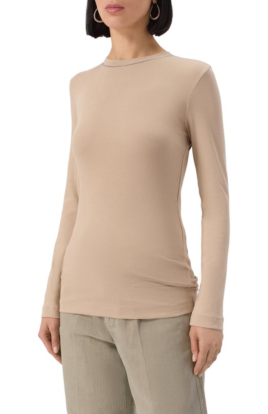 Хлопковый лонгслив Brunello Cucinelli MPTC8BJ300 Бежевый  MPTC8BJ300 Фото 3