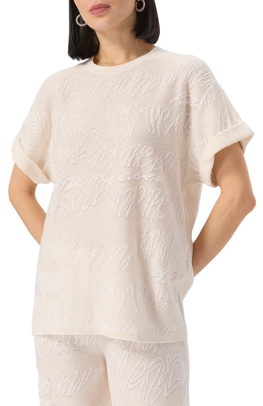 Футболка из хлопка и вискозы AND the brand S25-TS014S-1204-101 Кремовый  S25-TS014S-1204-101 Фото 3