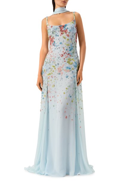 Платье с отделкой бисером ELIE SAAB голубого цвета по цене 1315000 руб., арт. D1138NBC26/BE070, фото 2 Платье с отделкой бисером ELIE SAAB, арт. D1138NBC26/BE070, фото 2