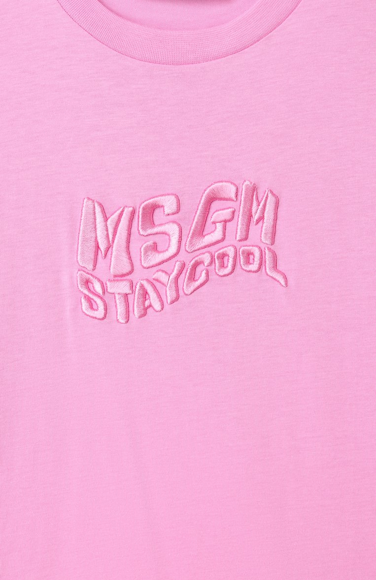 Детская хлопковая футболка MSGM KIDS розового цвета, арт. S5MSJGTH241 | Фото 3 (Материал сплава: Проставлено; Драгоценные камни: Проставлено; Рукава: Короткие; Девочки Кросс-КТ: футболка-одежда, Футболка-спорт; Материал внешний: Хлопок; Ростовка одежда: 6 лет | 116 см, 12 лет | 152 см, 8 лет | 128 см, 10 - 11 лет | 140 - 146см, 16 лет | 164 см)