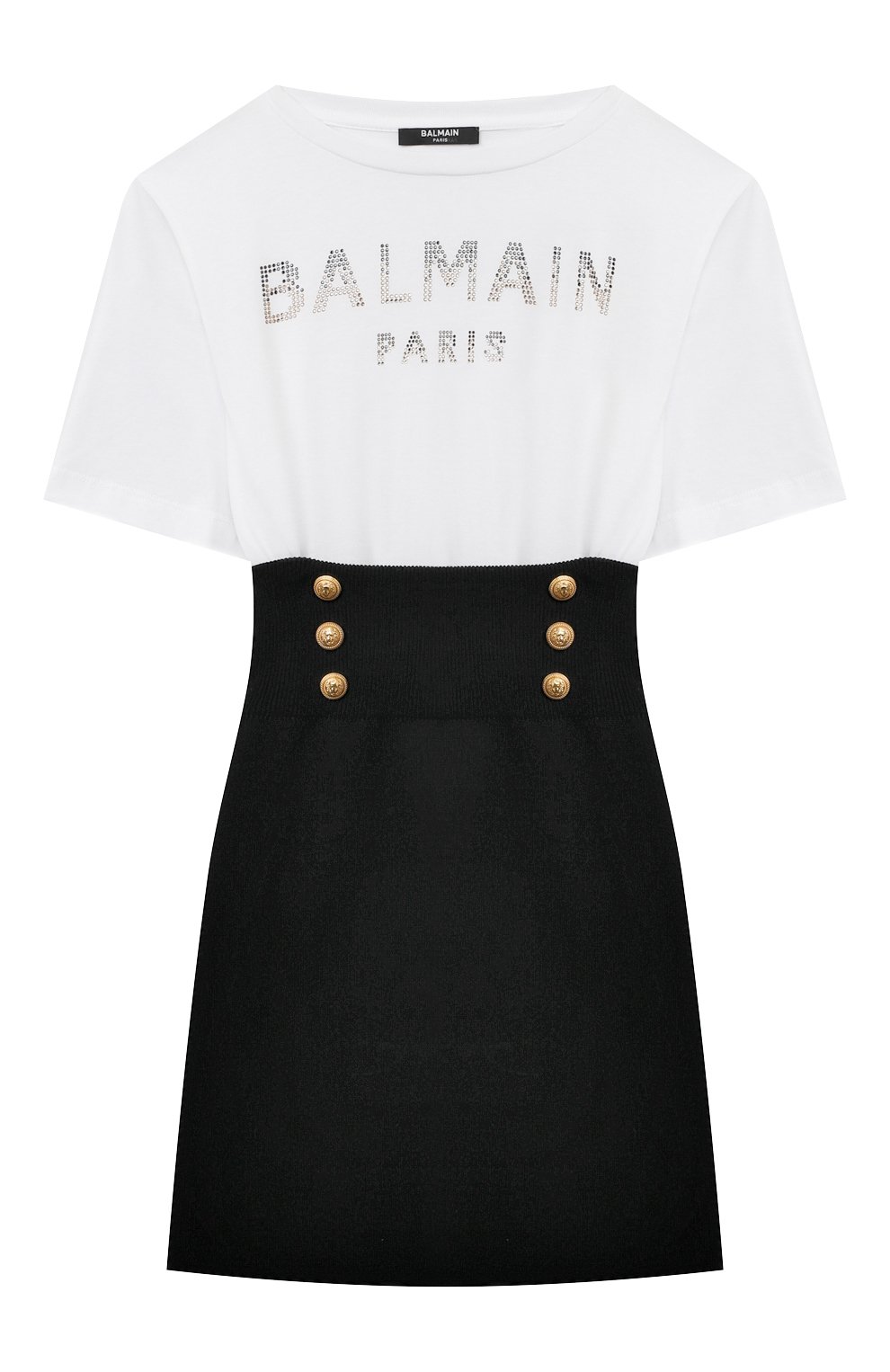 Хлопковое платье BALMAIN черно-белого цвета по цене 49750 руб., арт. BT1D21, фото 1 Хлопковое платье BALMAIN, арт. BT1D21, фото 1